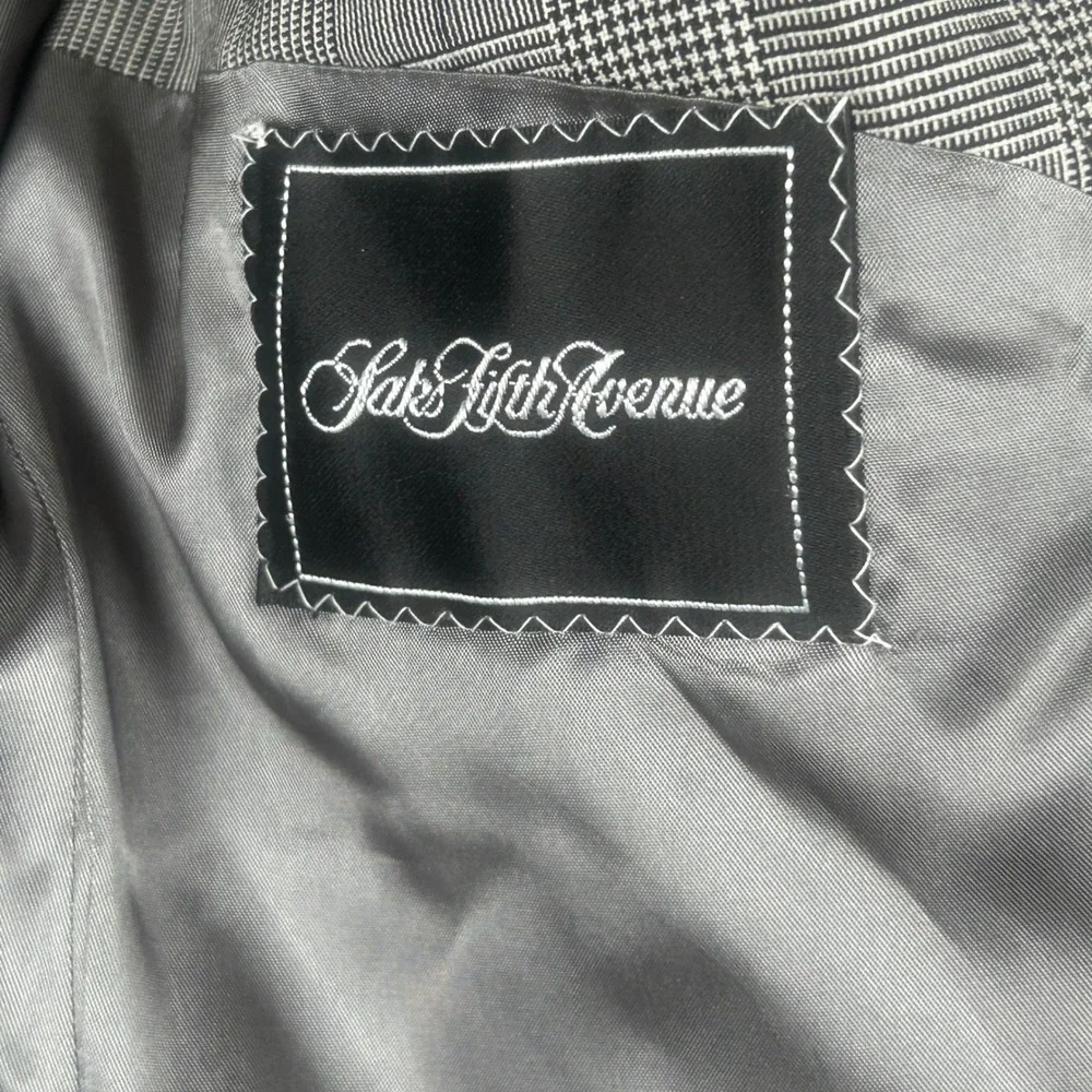 Saks Fifth Avenue Mens‎ Gray Glen Plaid Virgin Wool Two Button Blazer Sport Coat